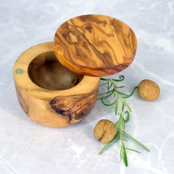 Pojemnik na sól z drewna oliwnego 9,5 cm – z magnesem, stylowy i praktyczny | Woodenthick