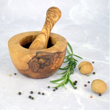 Flat Mortar 12 cm Olive Wood – Kitchen, Herbs, Gift