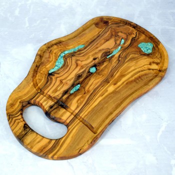 Decorative Board 38 cm Olive Wood + Chrysocolla – Serving, Gift