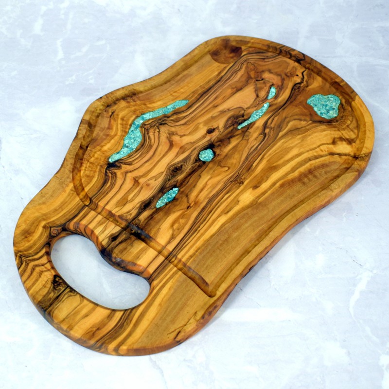 Decorative Board 38 cm Olive Wood + Chrysocolla – Serving, Gift
