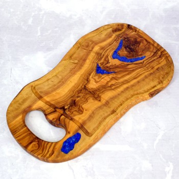 Deska ozdobna z drewna oliwnego i lapis lazuli 41 cm – unikatowa do serwowania i dekoracji | Woodenthick