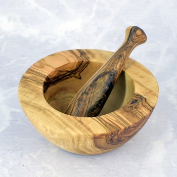Large mortar 18 cm olive wood – natural, rustic, handmade