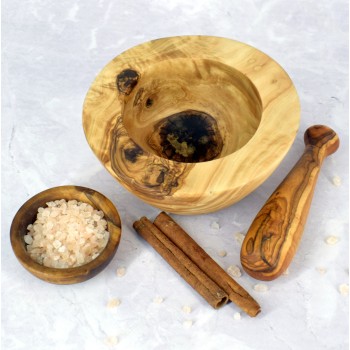 Moździerz drewniany 18 cm z drewna oliwnego – ręcznie robiony do przypraw | Woodenthick