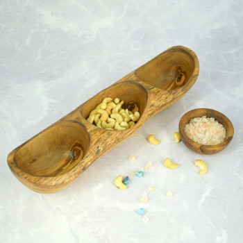 Olive Wood Three-Section Serving Bowl 35 cm – Snacks, Decoration, Gift