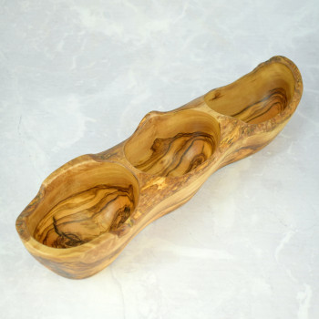 Olive Wood Three-Section Serving Bowl 41 cm – Snacks, Decoration, Gift
