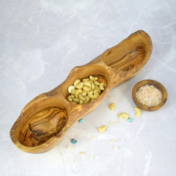 Olive Wood Three-Section Serving Bowl 41 cm – Snacks, Decoration, Gift