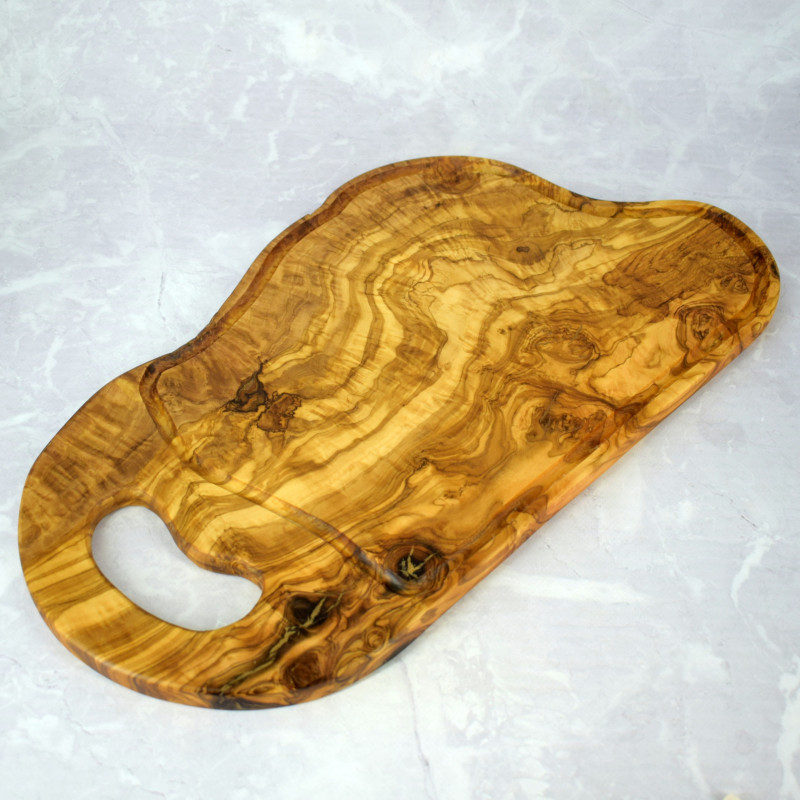 Deska do krojenia z rączką 47 cm – drewno oliwne, ręcznie wykonana, rustykalna elegancja