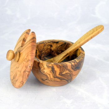 Cukiernica 9 cm z łyżeczką – drewno oliwne, rękodzieło | Woodenthick