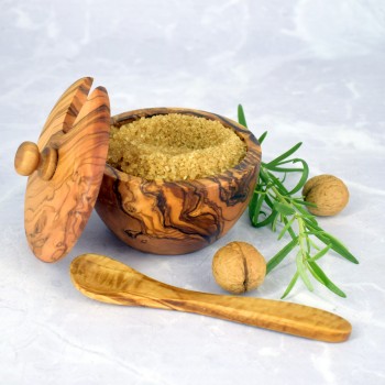 Cukiernica 9 cm z łyżeczką – drewno oliwne, rękodzieło | Woodenthick