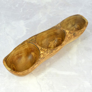 Three-Section Olive Wood Bowl 35 cm – Snacks, Decoration, Gift
