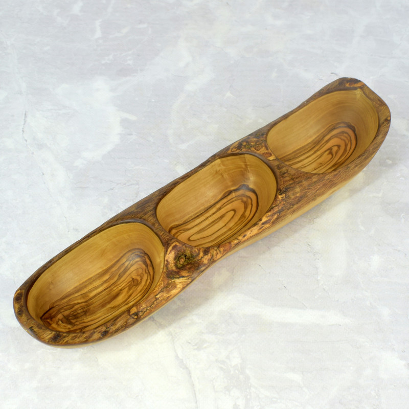 Three-Section Olive Wood Bowl 34.5 cm – Snacks, Decoration, Gift