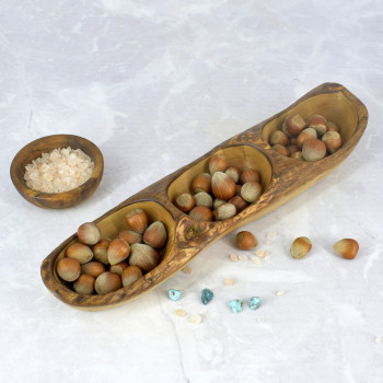 Three-Section Olive Wood Bowl 34.5 cm – Snacks, Decoration, Gift