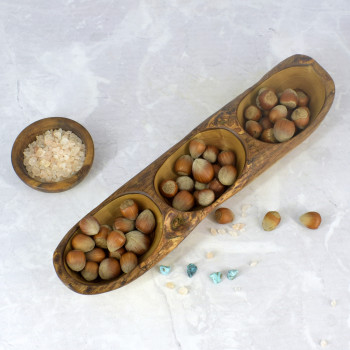 Three-Section Olive Wood Bowl 34.5 cm – Snacks, Decoration, Gift