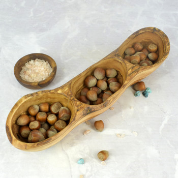 Three-Section Olive Wood Bowl 36.5 cm – Snacks, Decoration, Gift