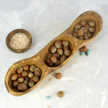 Three-Section Olive Wood Bowl 36.5 cm – Snacks, Decoration, Gift