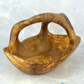 Kosz na owoce 39 cm – drewno oliwne, rustykalna ozdoba