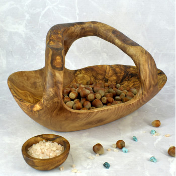 Kosz na owoce 39 cm – drewno oliwne, rustykalna ozdoba