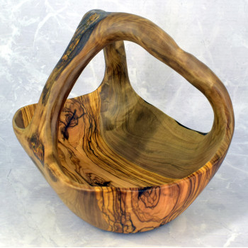 Kosz na owoce 34 cm – drewno oliwne, rustykalna dekoracja