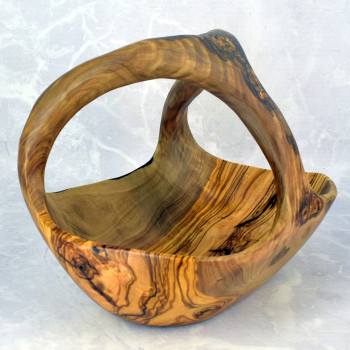 Kosz na owoce 34 cm – drewno oliwne, rustykalna dekoracja
