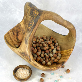 Kosz na owoce 34 cm – drewno oliwne, rustykalna dekoracja