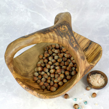 Kosz na owoce 34 cm – drewno oliwne, rustykalna dekoracja