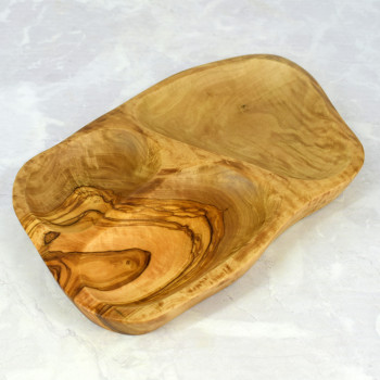 Three-Section Serving Dish 31 cm Olive Wood – Snacks, Dips, Serving