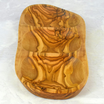 Three-Section Serving Dish 30 cm Olive Wood – Snacks, Dips, Serving