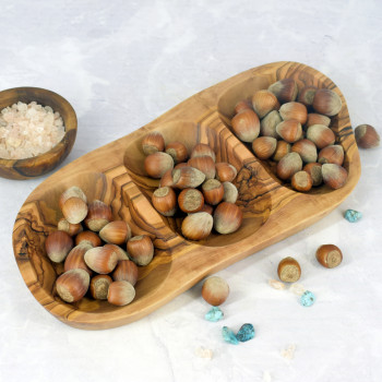 Three-Section Serving Dish 30 cm Olive Wood – Snacks, Dips, Serving